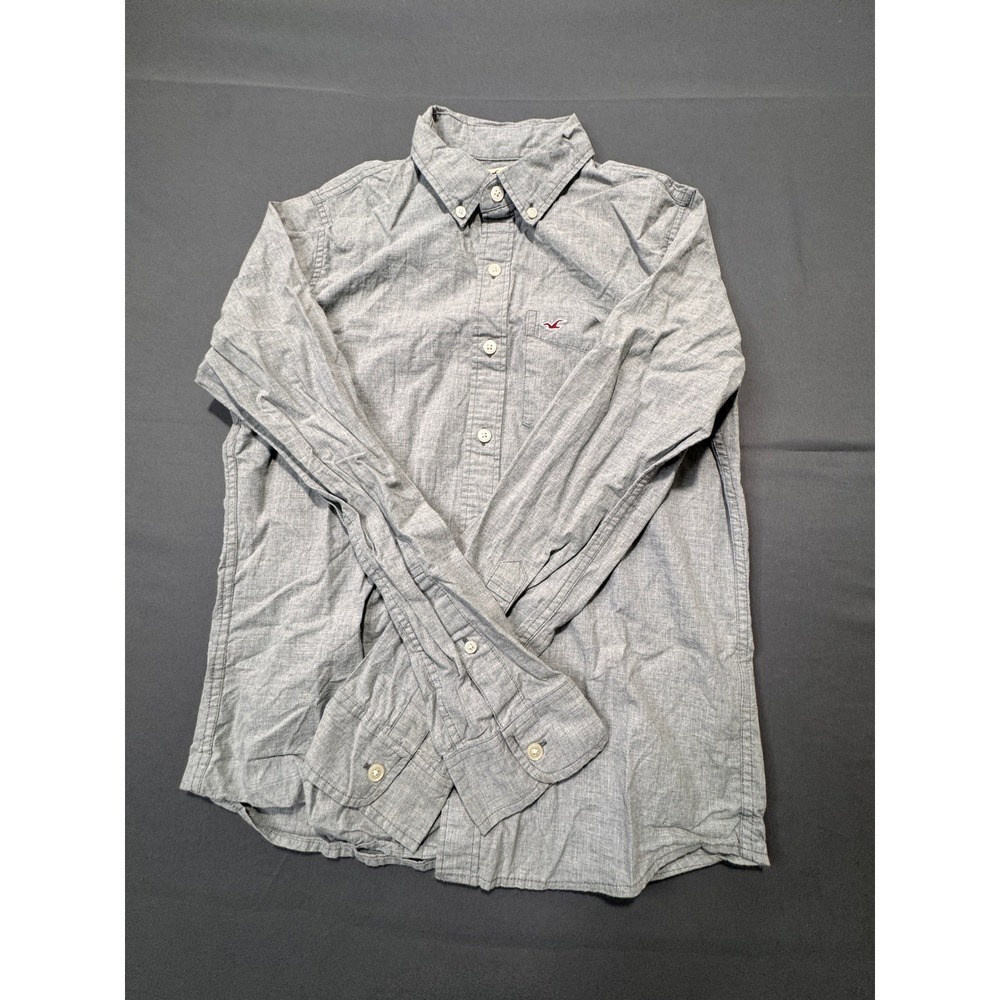 Hollister Mens Button‎ Down Shirt Gray Chambray Long Sleeve Classic Fit Size S
